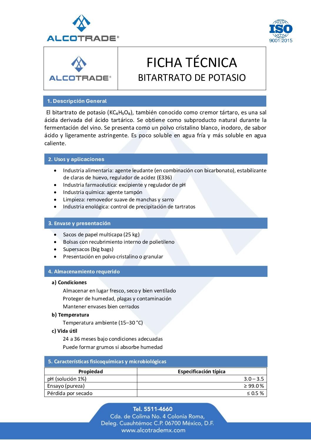 TDS Bitartrato de Potasio