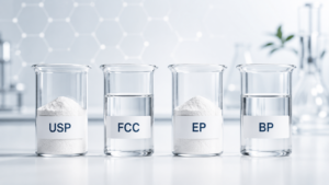 Diferencias entre grado USP, FCC, EP y BP en materias primas
